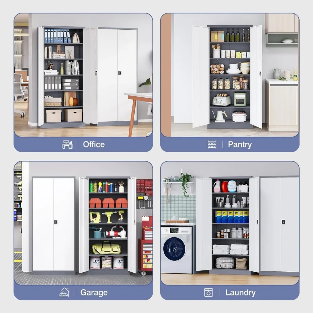 Шкаф для документов с регулируемыми полками, 2-дверный металлический шкаф для хранения инструментов для гаражных систем, высокие решения для хранения