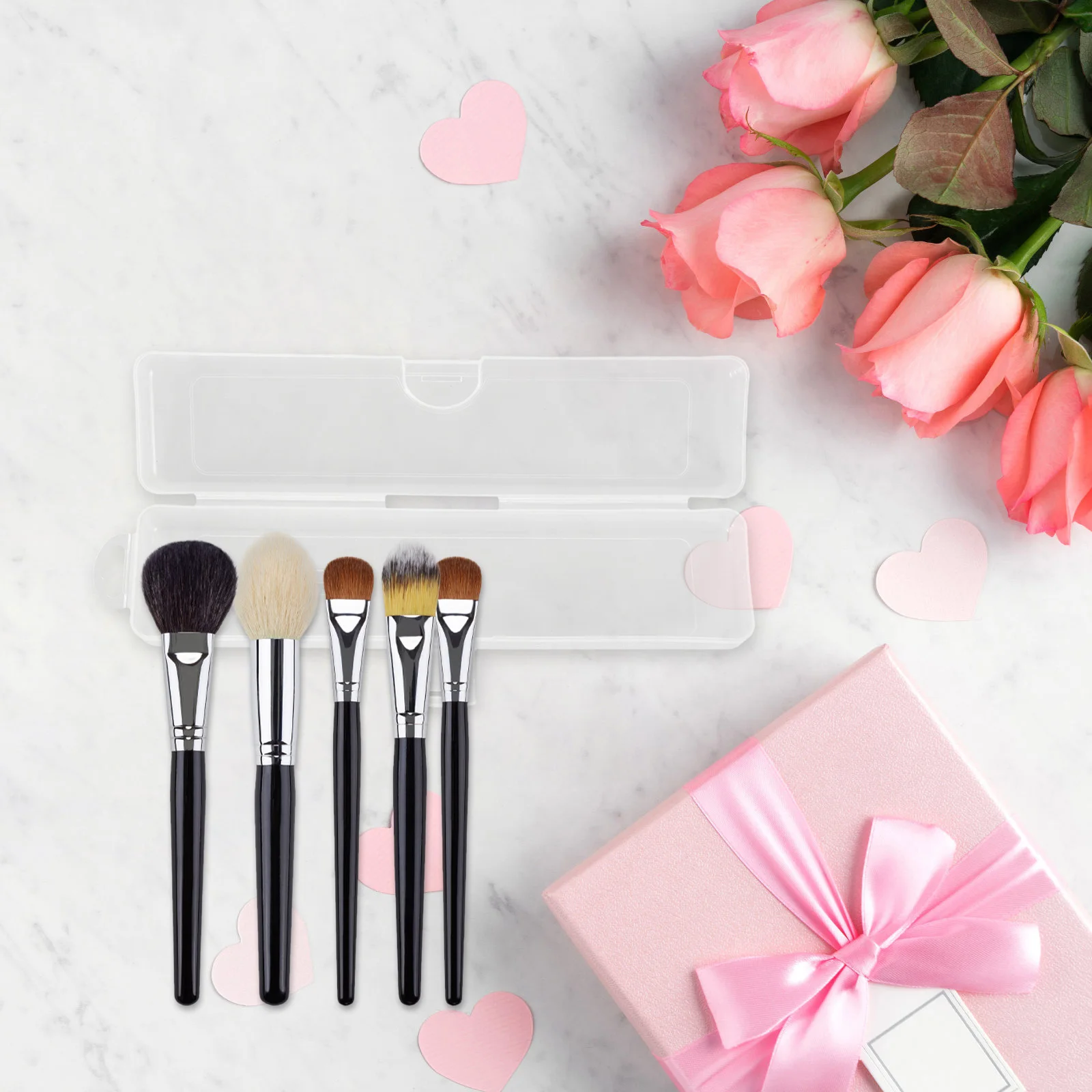 2Pcs Makeup Brush Holder Transparent Storage Box Portable Organizer Eyebrow Pencil Travel Makeup Brush Storage Case