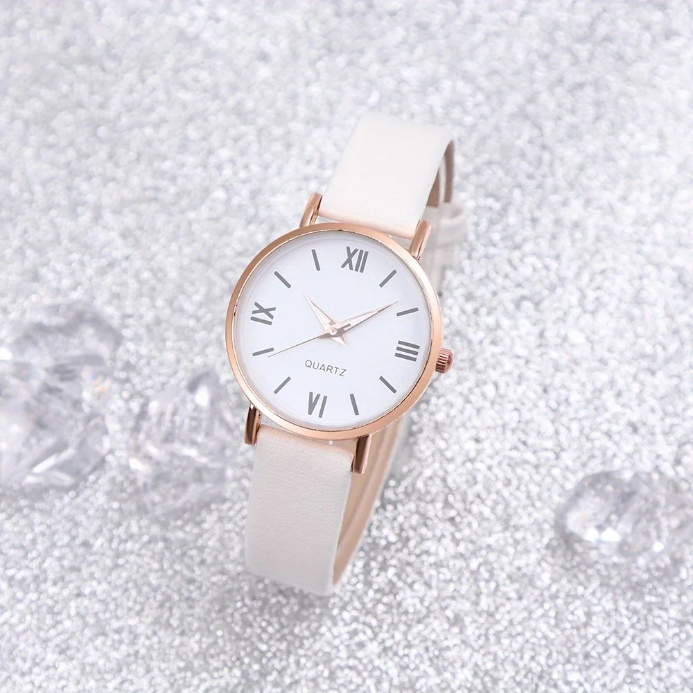 Women's Fashion Watch, PU Leather Strap, Quartz Movement, Rose Golden Case, Roman Numeral Design, Minimalist Style