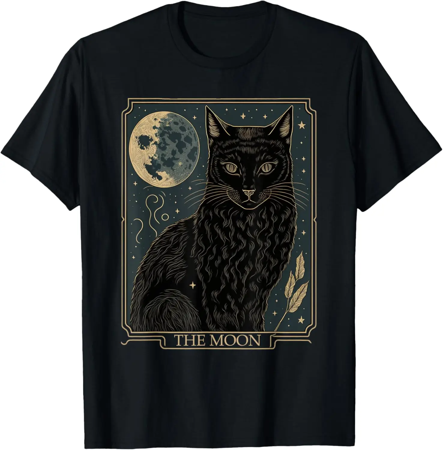 Tarot Card Crescent Moon And Cat Graphic T-Shirt