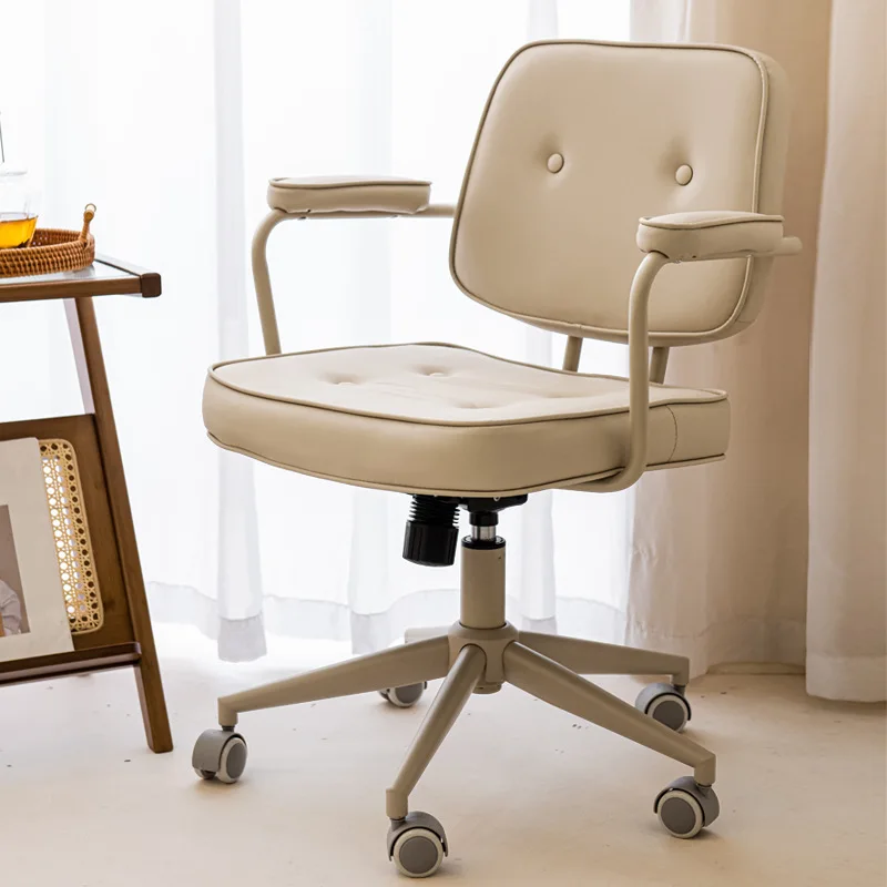 

Cream study chair, desk chair, home bedroom, sedentary comfortable back seat, lifting swivel , office computer