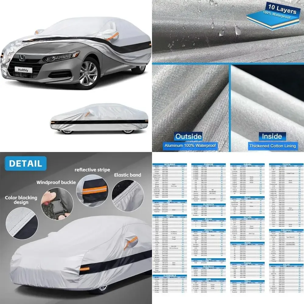 

Всепогодный водонепроницаемый 10-слойный автомобильный чехол для седанов — наружная защита от дождя и солнца