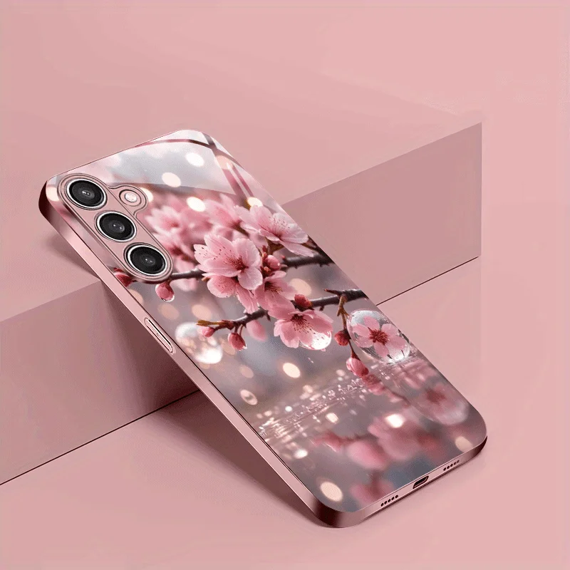 NEW Pink-colored cherry blossom crystal pattern for Samsung Galaxy S26/S25/S24/S23/S22/S21/S20 A25/A54/A70/A71/A72 back cover
