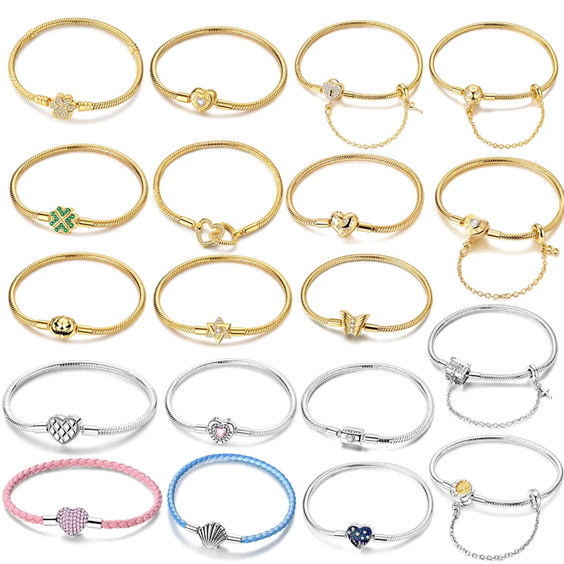 925 Sterling Silver Original 17-20CM Bracelet Camera Bow Palm Print Original Bracelets Fit Charms DIY Jewelry Gift For Women