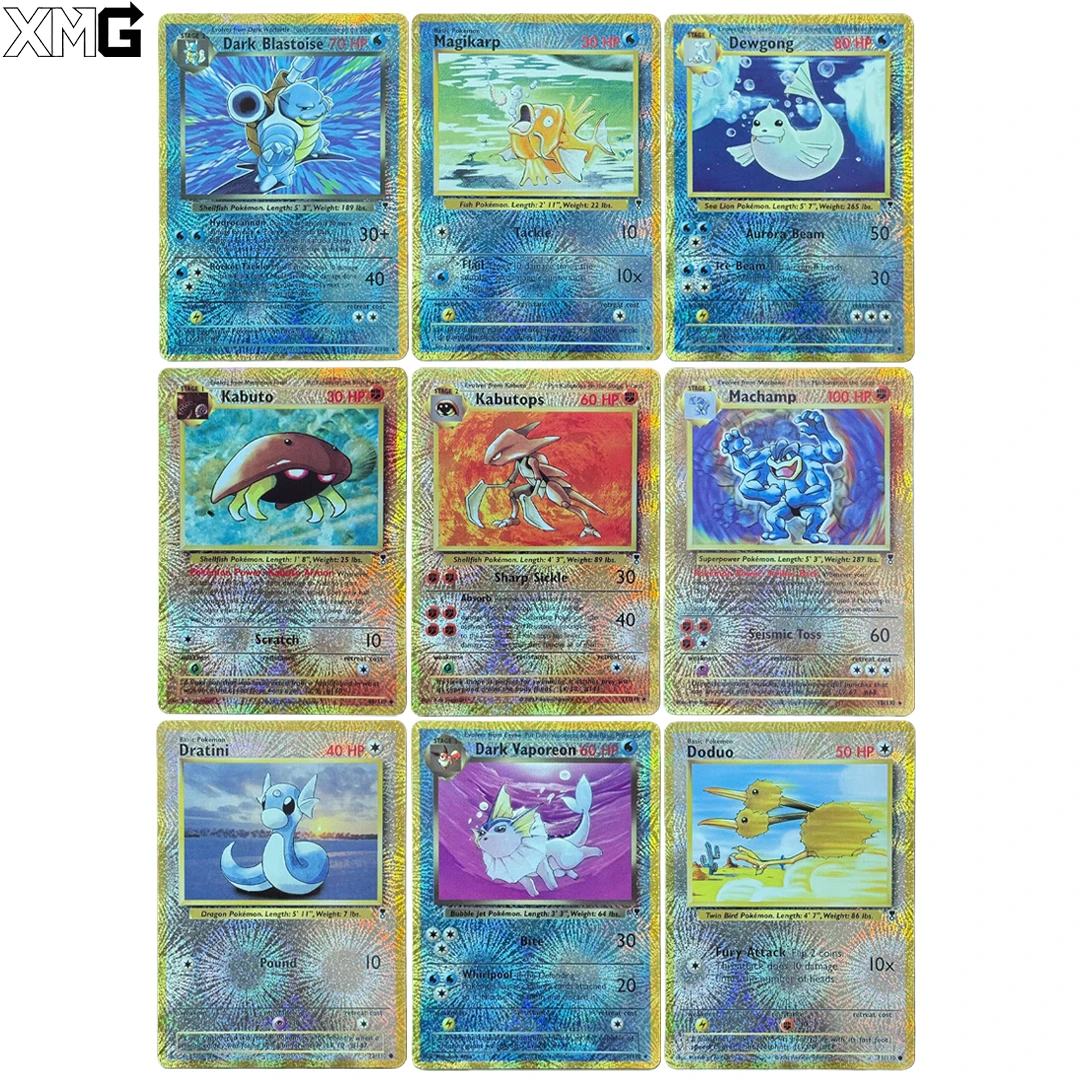 9 unids/set Diy colección legendaria en inglés Rev.Foil Pokemon tarjeta Dark Blastoise Magikarp Vaporeon PTCG tarjeta de colección regalo de Anime
