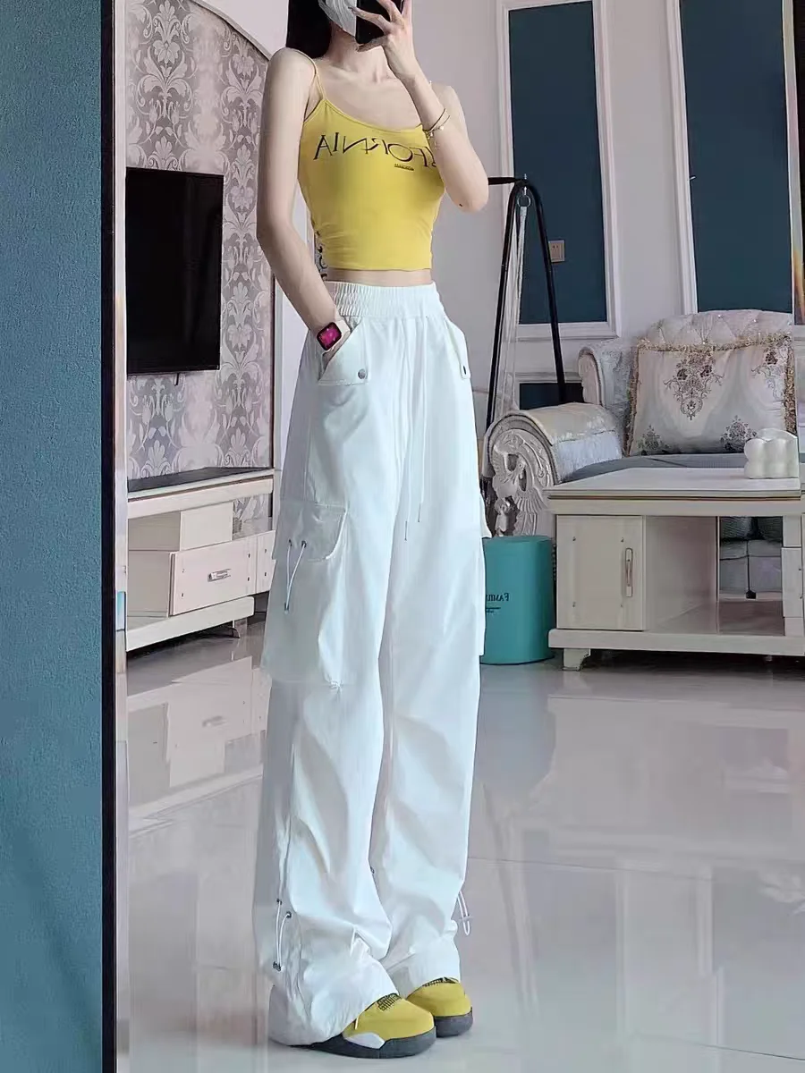 

Брюки для работы в американском стиле для женщин, осенние широкие карманы, утягивающие повседневные спортивные брюки