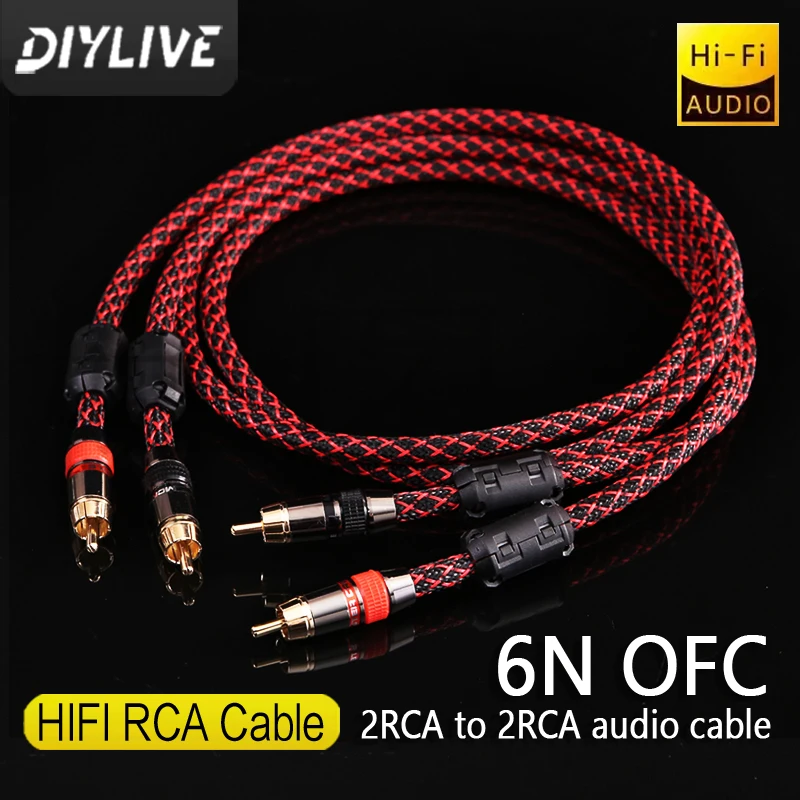 DIYLIVE 1 pair RCA audio cable 2 RCA to 2 RCA Interconnect Cables HIFI Stereo 6N OFC Male to Male For Amplifier DAC TV car audio