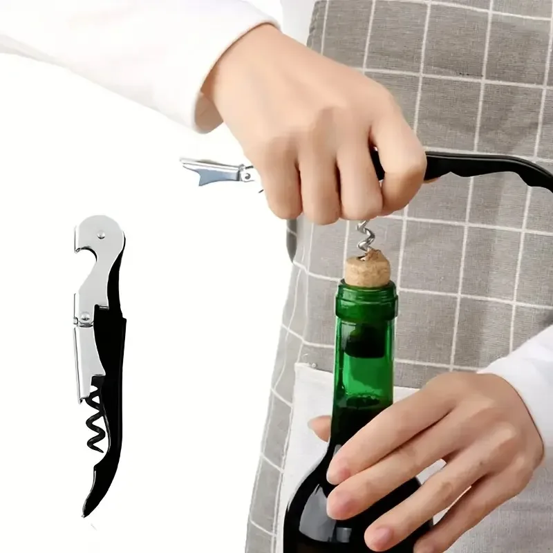 Sacacorchos de camarero de acero inoxidable, abridor de botellas de vino multiherramienta con cortador de papel de aluminio para uso en el hogar y el Bar, herramienta de cocina abridor de vino