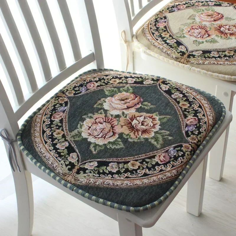 Vintage European Style Flower Square Cushion Dining Chair Mat Four Seasons Classroom Home Office Chair Cushion Non-slip Pad