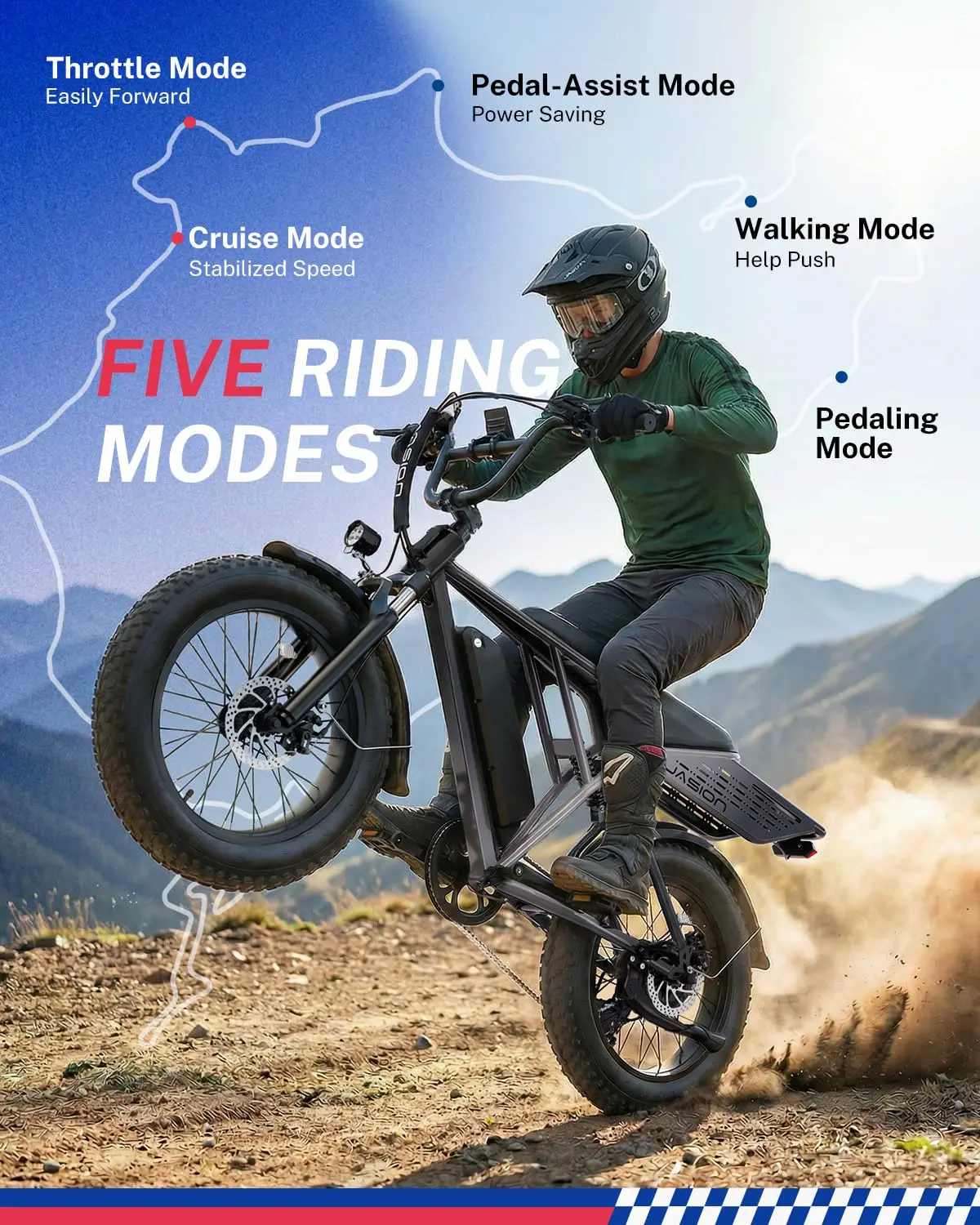 Electric Bike for Adults, 2000W/3000W Peak - 30/38MPH Electric Dirt Bike, 48V-52V, 13AH/20AH Battery,, Custom