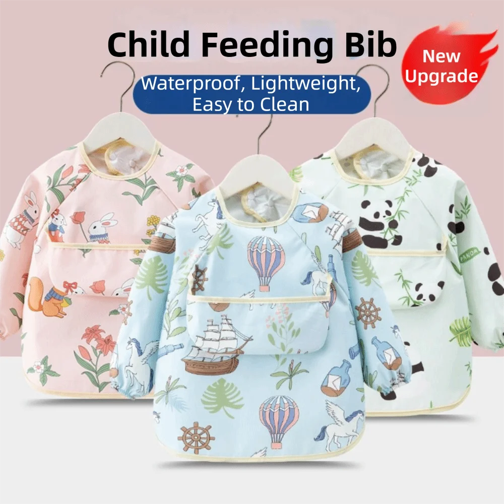 

Водонепроницаемый нагрудник-фартук унисекс с длинными рукавами и карманом для еды, мягкий фартук-блуза для кормления детей, нагрудник для малышей