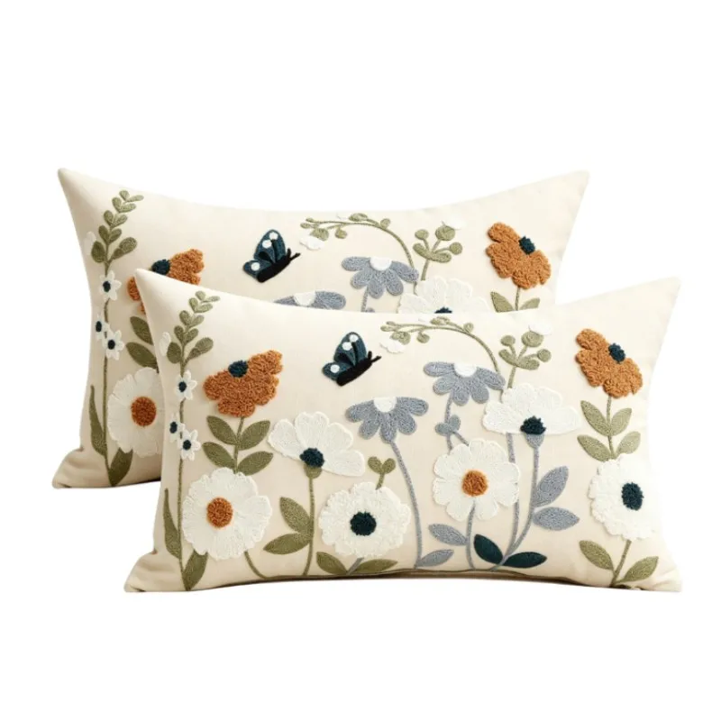 1/2pcs 30x50cm Rectangular Floral Plant Embroidered Pillowcase Cushion Cover for Sofa Chair Car - Decorative Pillow Cover
