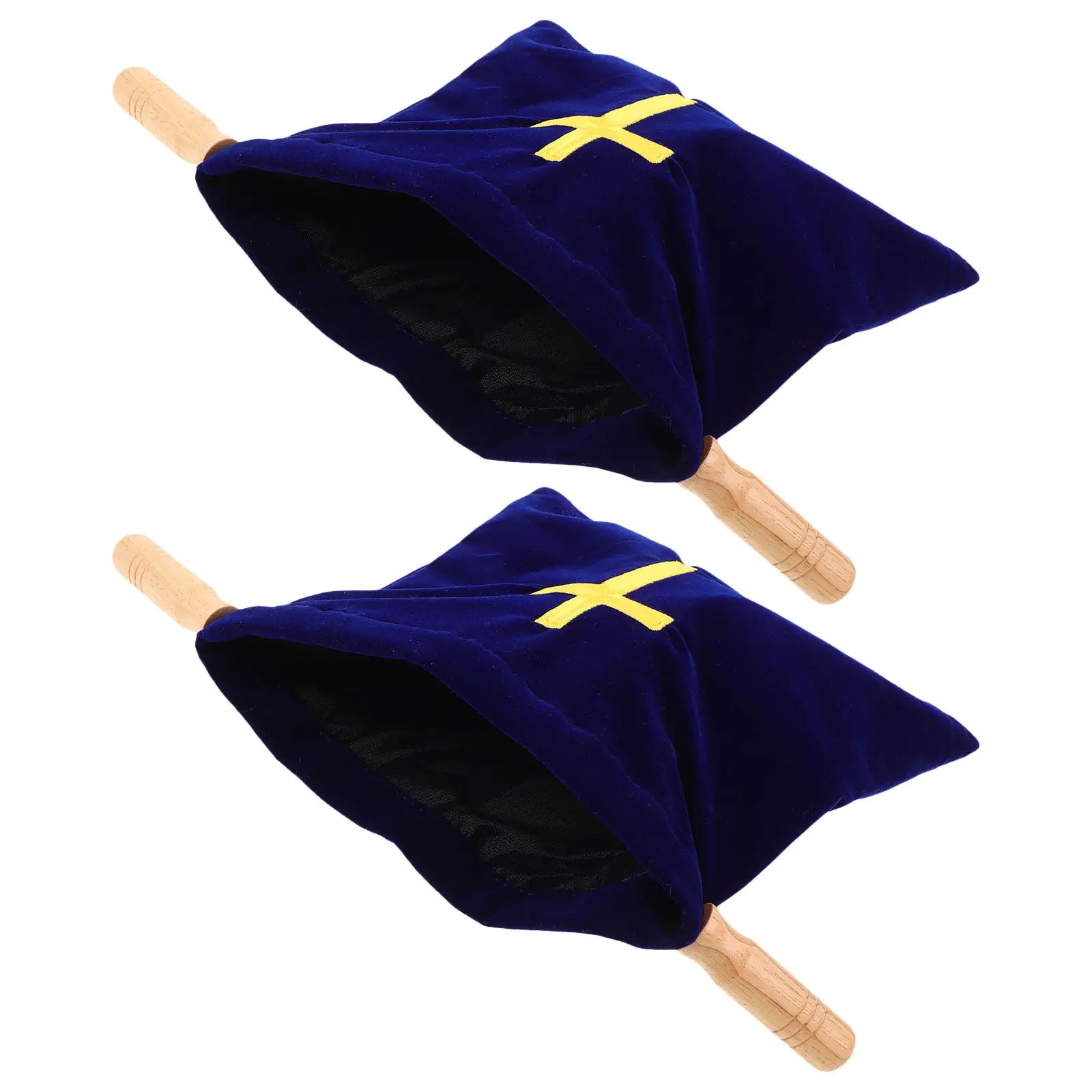 2Pcs Church Offering Bag Large Cross Embroidered Wooden Handle for Donation Collection Communion Supplies Church Collection