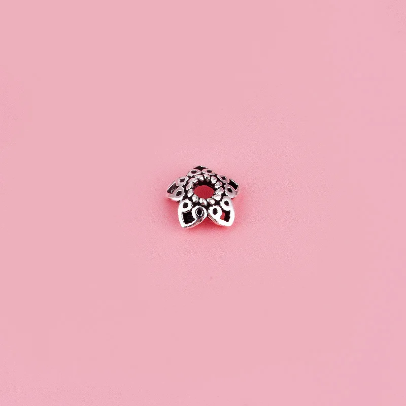 S925 الفضة النقية التايلاندية الفضة الخماسية نجمة صينية للزهور سوار ذاتي الصنع قبعة مطرز إكسسوار صينية خرز فضية #5