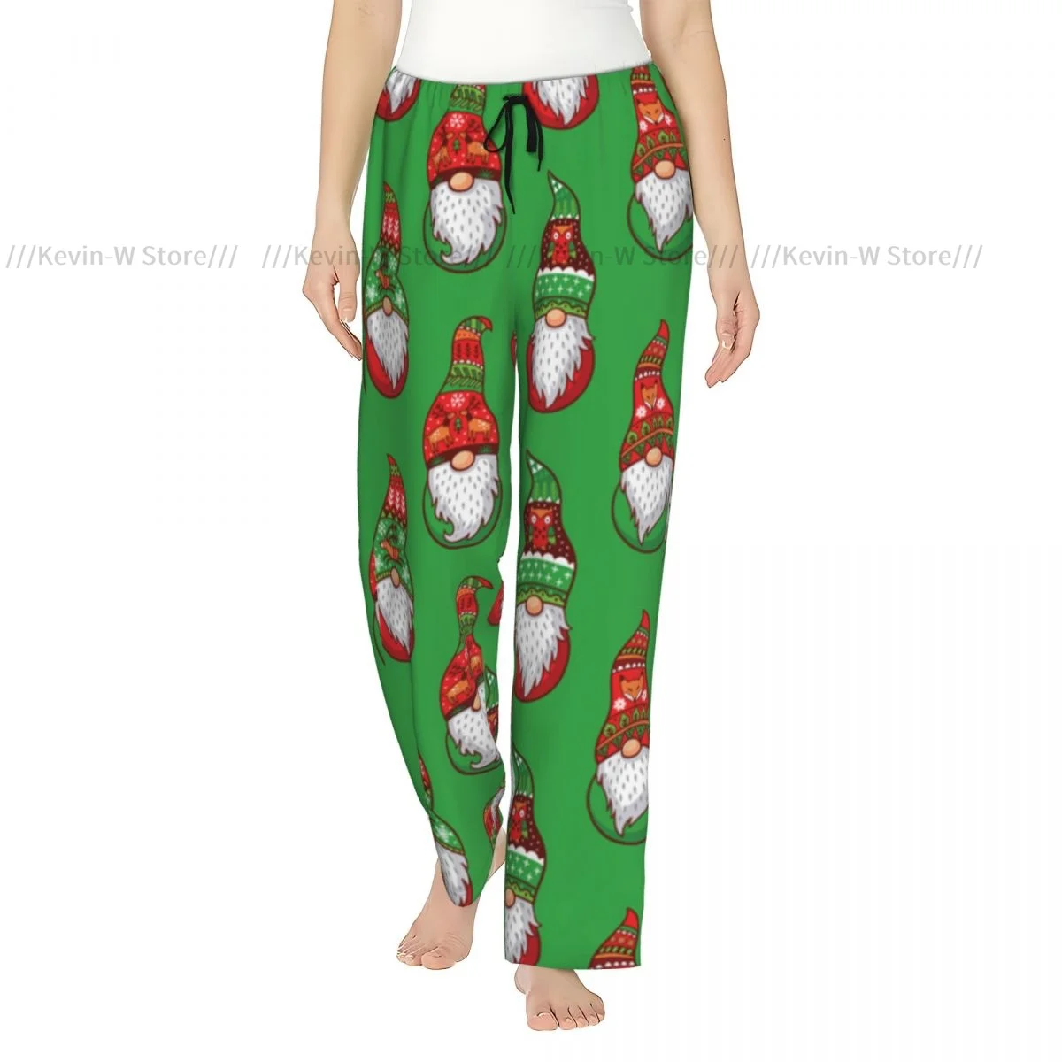 

Christmas Gnomes In Hat With Different Ornaments Flannel Pajama Pants for Women Warm and Comfortable Sleepwear