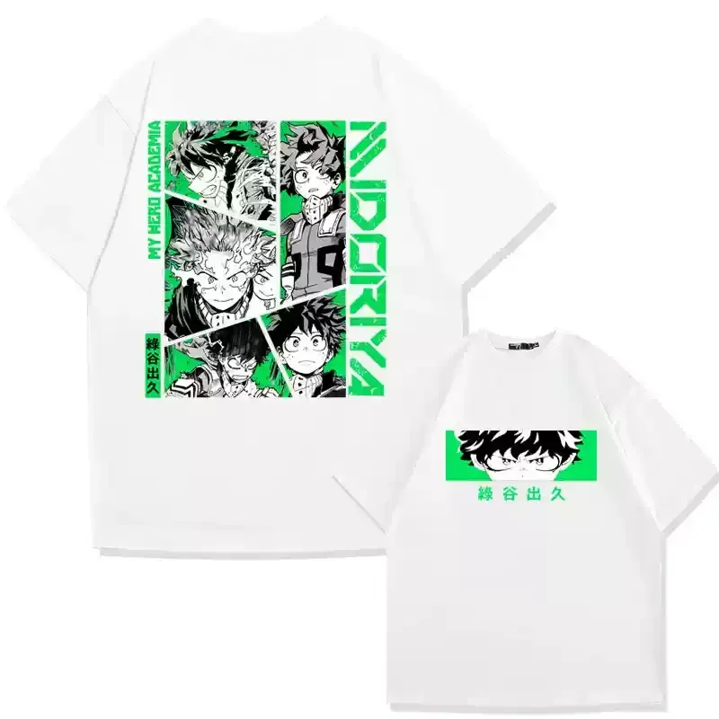 2026 My Hero Academia Deku Midoriya Yellow Scarf Japanese Text Print T-shirt Oversized Cotton Casual Tee For Anime Fans - view 3