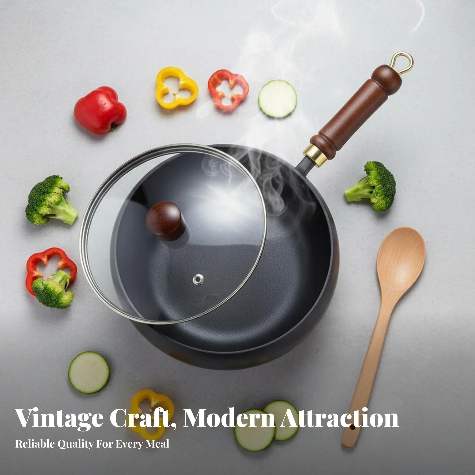Non-Stick Stir Fry Pan Thickened Structure Flat Bottom Wok Pan Chinese Wok Rapid and Even Heating Rust Protection