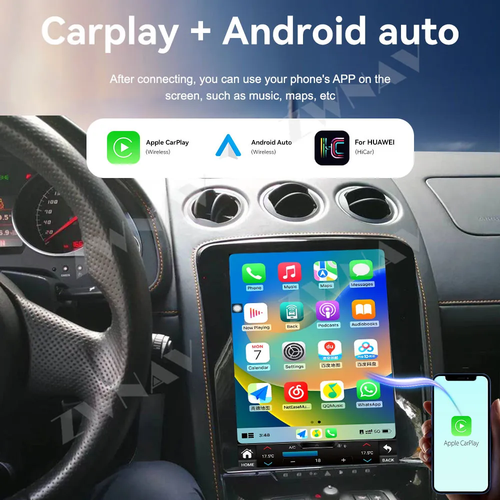12.1 Inch Touch Screen For Lamborghini Gallardo 2007-2014 Android 14 Wireless Carplay GPS Navigation Head Unit Auto Stereo Radio