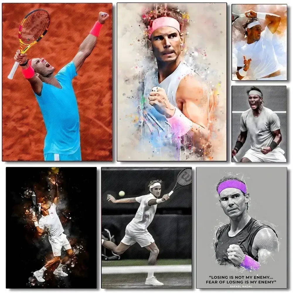 World Tennis Poster Player Rafael Nadal Roger Federer Poster Self-adhesive Art Waterproof Paper Sticker Coffee House Wall Decor