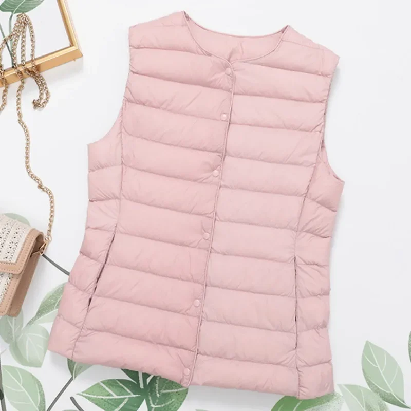 Новое поступление 2025, осенне-зимнее теплое женское пальто без рукавов с подкладкой на талии, женский ультра легкий белый жилет на утином пуху, куртки