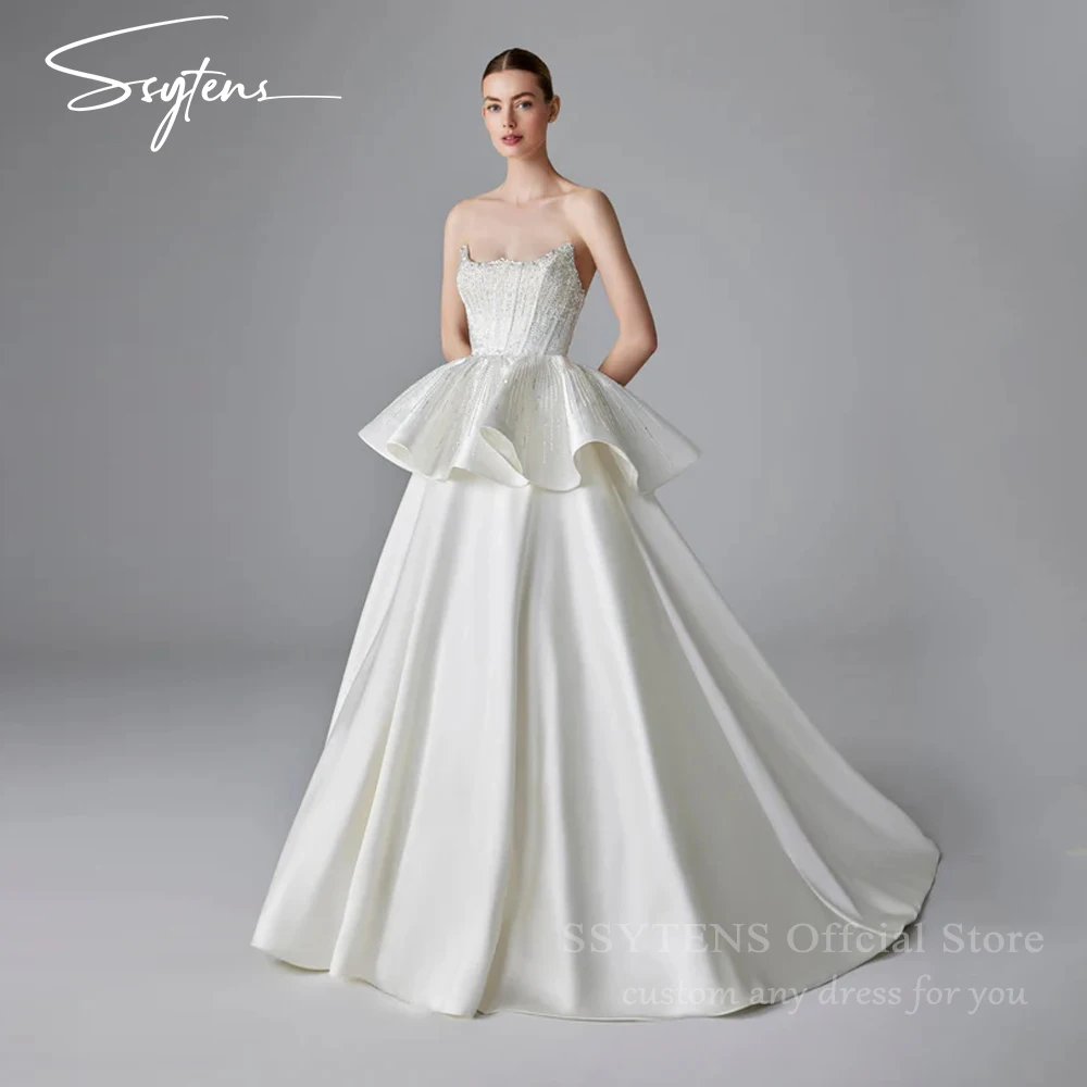 

SSYTENS Elegant White Wedding Dresses Strapless Princess 2 in 1 A-Line Shiny Bridal Gown Vestidos Customized Luxury Bride Dress
