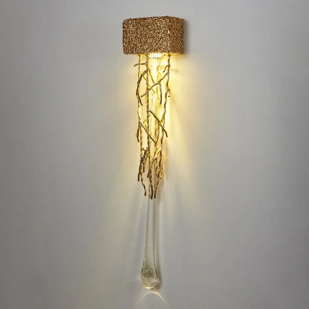 Imagem -06 - Bedside Crystal Wall Scone Lamp Luxo Gold Water Drop Glass Luzes de Parede Interior Escadas Quarto e Sala