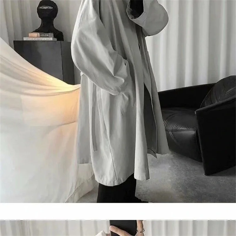 Dark Lazy Abstinence Style Mid Length Windbreaker Men's Autumn Korean Version Loose And Trendy Cool Over The Knee Jacket