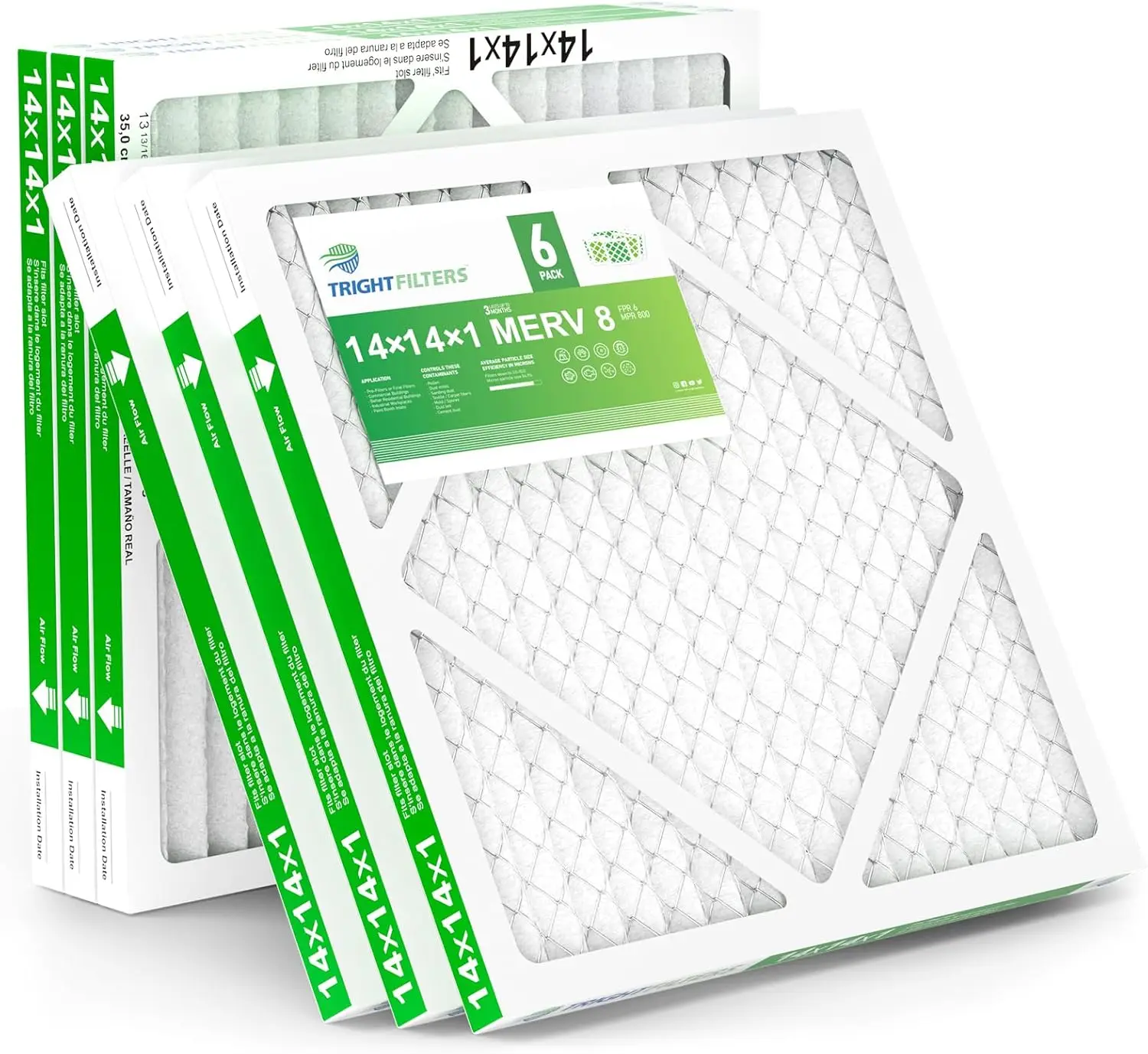 

14x14x1 Air Filter 6 Pack, Durable MERV 8 Pleated HVAC AC Furnace Filters, Lightweight Compact Replacement