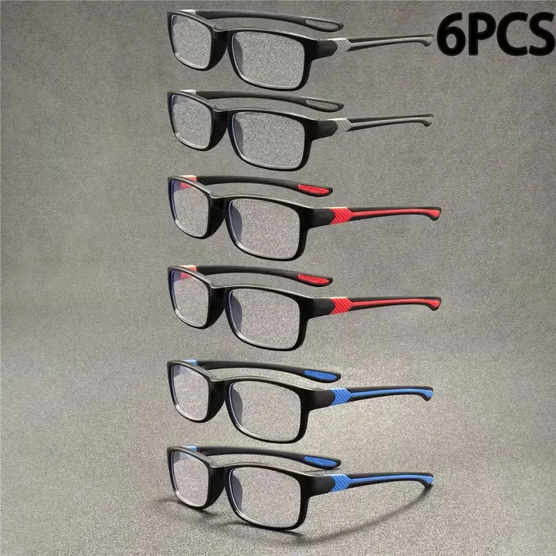 4-Pack of Stylish Classic Retro Square Sports-Style High-Definition Reading Glasses, Multi-Pack Set, Lightweight and Portable, Suitable for Daily Use at Home, Office, or When Going Out, Available in Prescriptions from +1.0 to +4.0