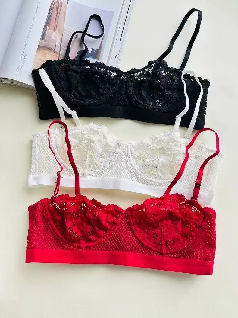 KUCLUT Sexy Half-Cup Transparent Lace Bra Lingerie for Women, Uplifting Large Size Set, Ultra-Thin Anti-Sagging Bra, Makes Breas