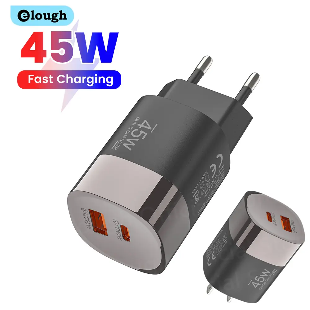 Elough 45w usb tipo c carregador de telefone carga super rápida 2 portas carregador de parede usb pd adaptador para iphone realme huawei usb c cargador
