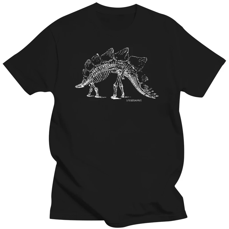 Stegosaurus Dinosaur Skeleton T Shirt, Nerdy Biology Gift Unique Cotton Student Tops Shirts Camisa Fashion T Shirts