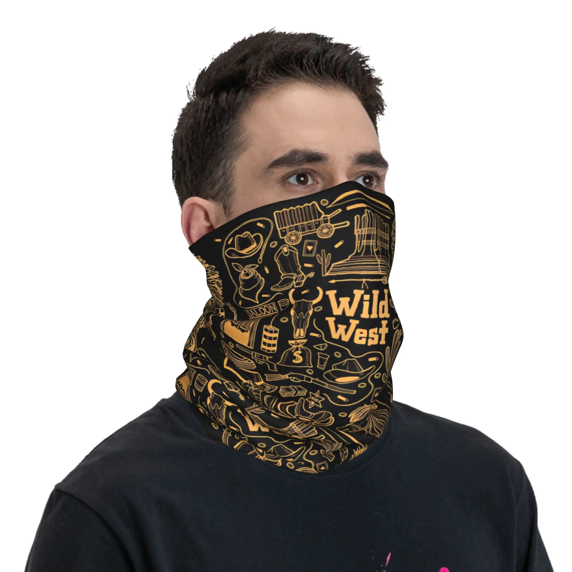 Outdoor Sports Balaclava Wild West LinePrint Cycling Mask Soft Warm  Tactical Mask Funny Hunting Fishing Protection Neck Gaiter