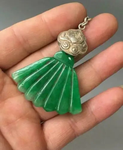 Antique Collection Ancient Jade Ming Qing Dynasty Jadeite Tibetan Silver Earring