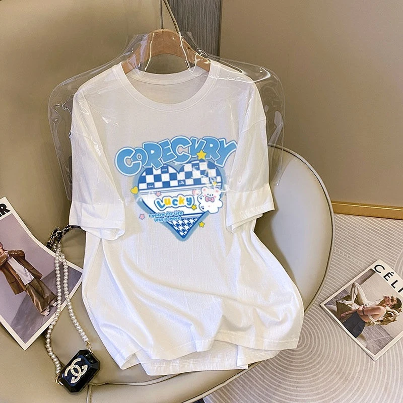 

Pure Cotton Short-sleeved Couple Tee for Women 2025 Summer New Candy Color Top The Same Style As The Trendy Brand Live-streaming