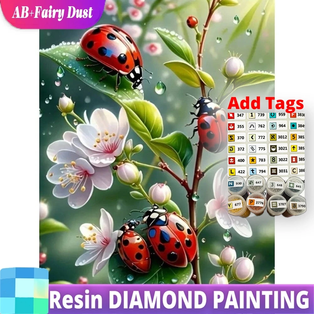 

Resin AB Fairy Dust New Arrival Diamond Painting Ladybug Animal Pattern For Adults Beginners Diamond Mosaic Flower DIY Unique Gi