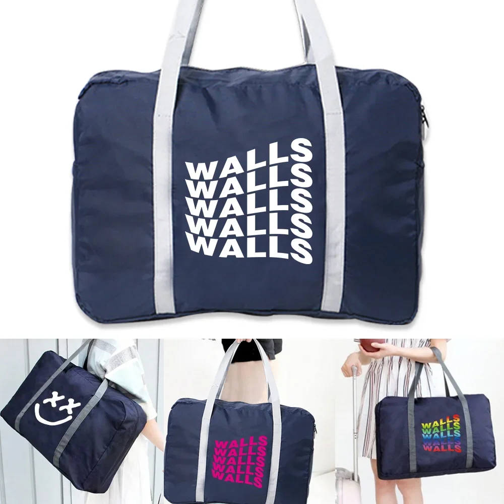 

Luggage Travel Bags Unisex Foldable Duffle Bag Organizers Large Capacity Portable Text Walls Printed Series Travel Accessories