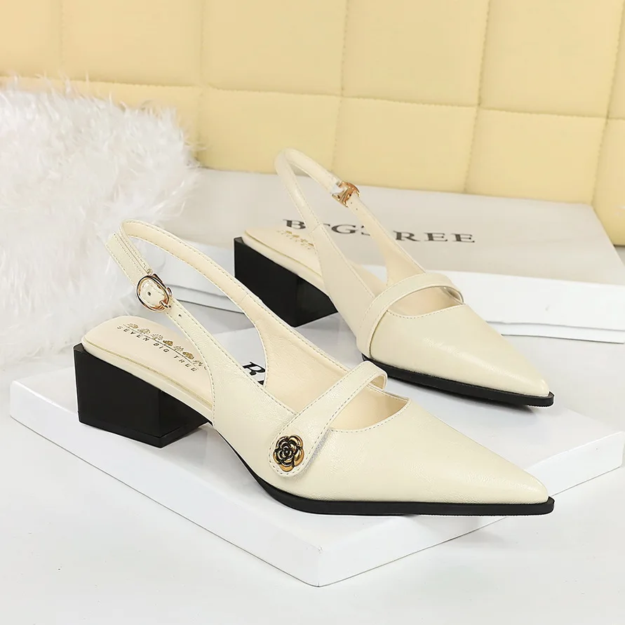 

BIGTREE Fashion Casual High Heels Slingback Comfortable Pointed toe 2025 Women Shoes 4.5cm Med-Heeled Sandal Lady Brown White
