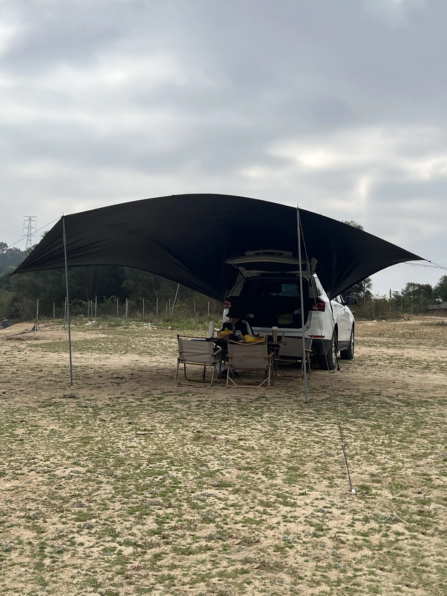 Black Coated Tarp Waterproof 2.5x4m Car Side Awning Sunshade Outdoor Camping Canopy SUV Tent UV Block Trunk Shelter