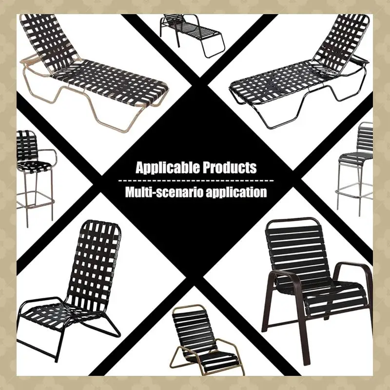 AB45 Black Vinyl Repair Straps For Patio Chairs - 20 Ft Long, 2-Inch Wide With Rivets Kit For Chaise Lounge
