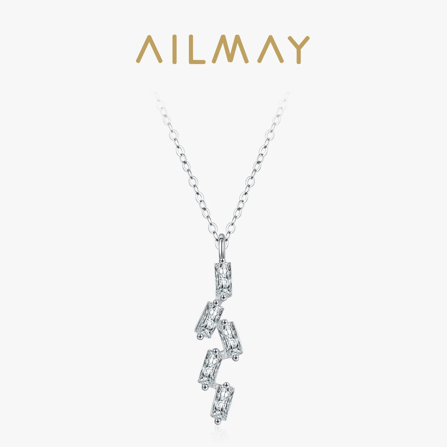 

Ailmay Personality Geometric Asymmetric Pendant Necklace 925 Sterling Silver For Women, Wedding Engagement Bridal Jewelry
