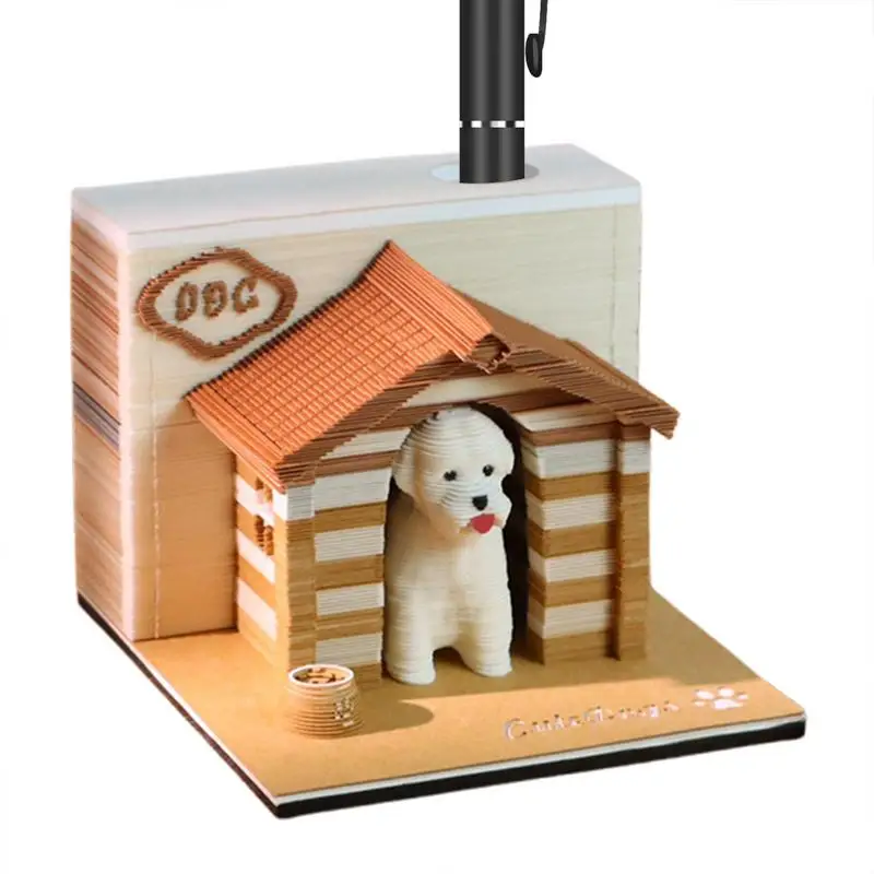 3D Art Memo Pad Cute Dog House Art Memo Pad Stationery Accessories 3D Sticky Notes Paper Carving Art Memo Pads Novelty Model Art