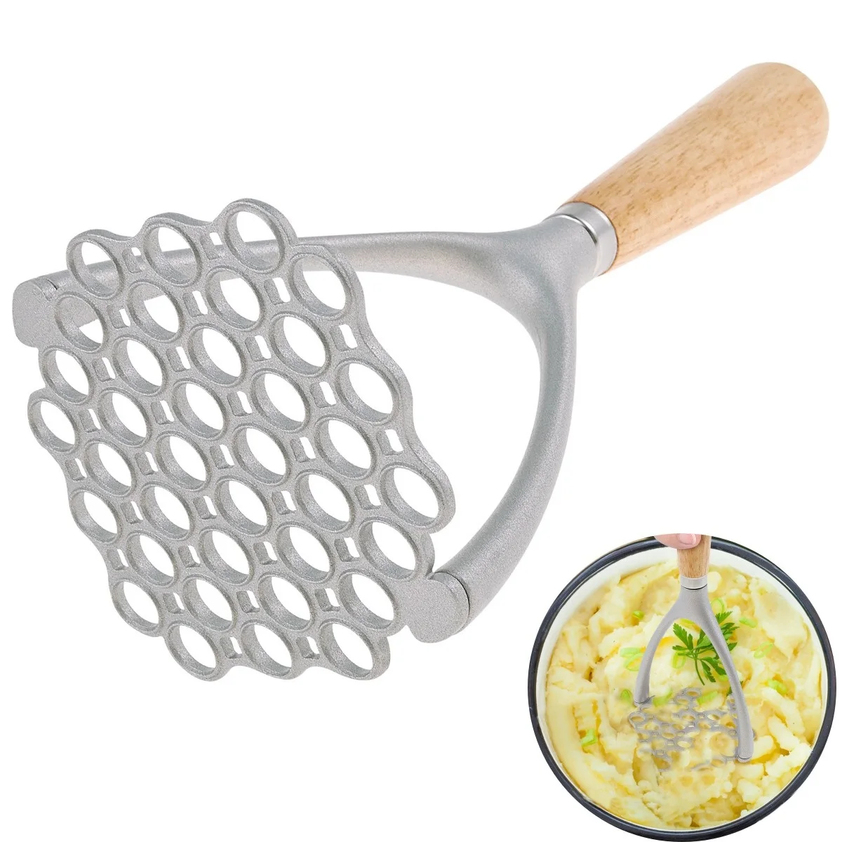 Manual Potato Masher with Ergonomic Handle Non Stick Potato Press Practical Potato Smasher Ricer Vegetable Masher Kitchen Gadget