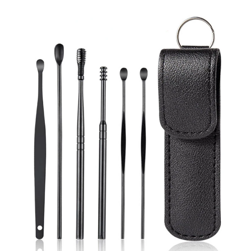 스테인리스 스틸 귀이개 제거기, 귀지 큐렛 스푼 케어, 귀 청소 도구 클리너, 피어싱 키트, 세트당 6 개