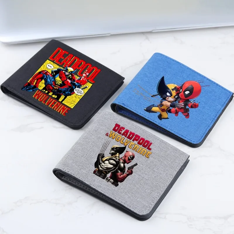 Portefeuille Deadpool & Wolverine Marvels, personnages de films, porte-monnaie portables pliables de grande capacité, cadeaux d'anniversaire