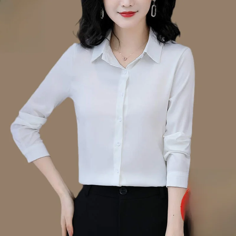 Ele Long Sve Silk irt Damen Premium Quali Satin Top Profional Sle Herbst Frühling Neues Design Kragen Po...