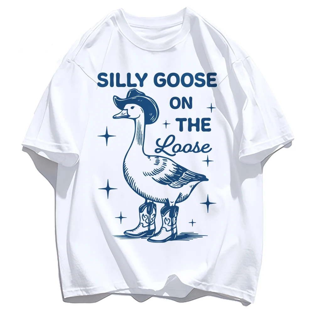 

Silly Cool Goose Printing Mens T-Shirt Trendy Oversize Short Sleeve Cotton Loose Tee Trendy Hip Hop Unisex Basics T-Shirts