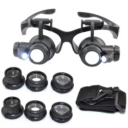 LED Iluminado Double Eye Magnifier, Jóias Lupa, Reparação Headband, Lupa para trabalho próximo, Relógio Maker, 10X 15X 20X 25X