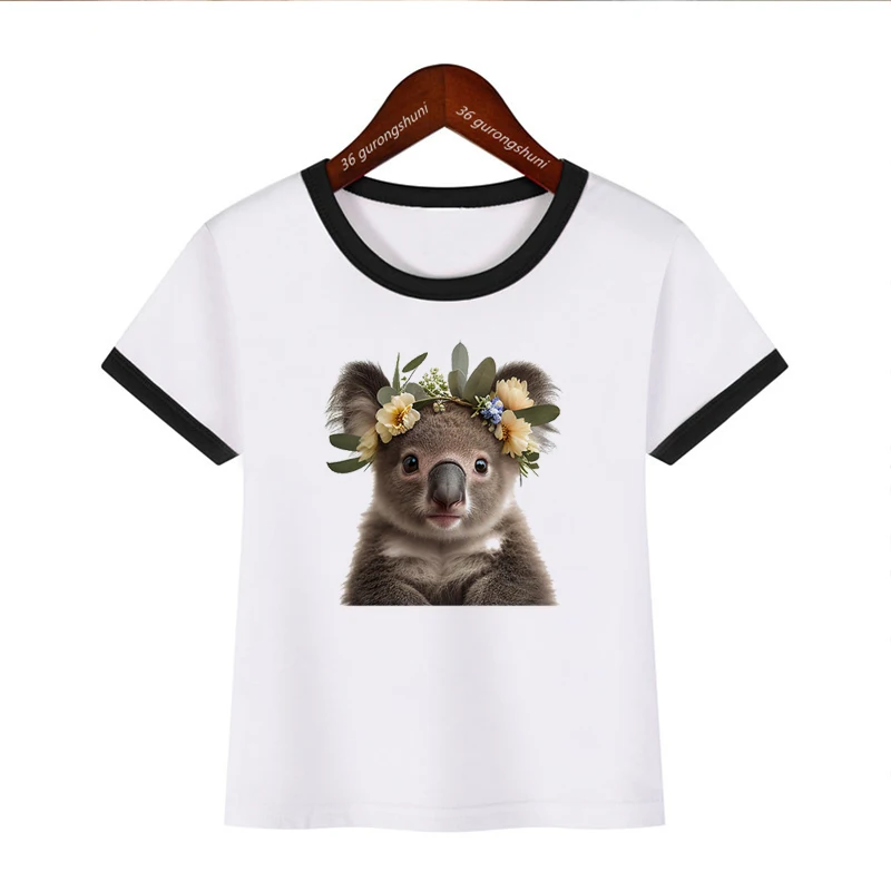 Cute Baby Koala With Watercolor Flowers - Animals Lovers Tshirt For Girls/Boys Fashion Children Tshirt Cute girls clothes tees