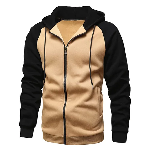 Imagen 2 del producto Sudaderas con capucha de lana para hombre, sudaderas de manga larga con cremallera y capucha, sudadera con franjas de color a la moda, chaqueta ajustada, abrigo